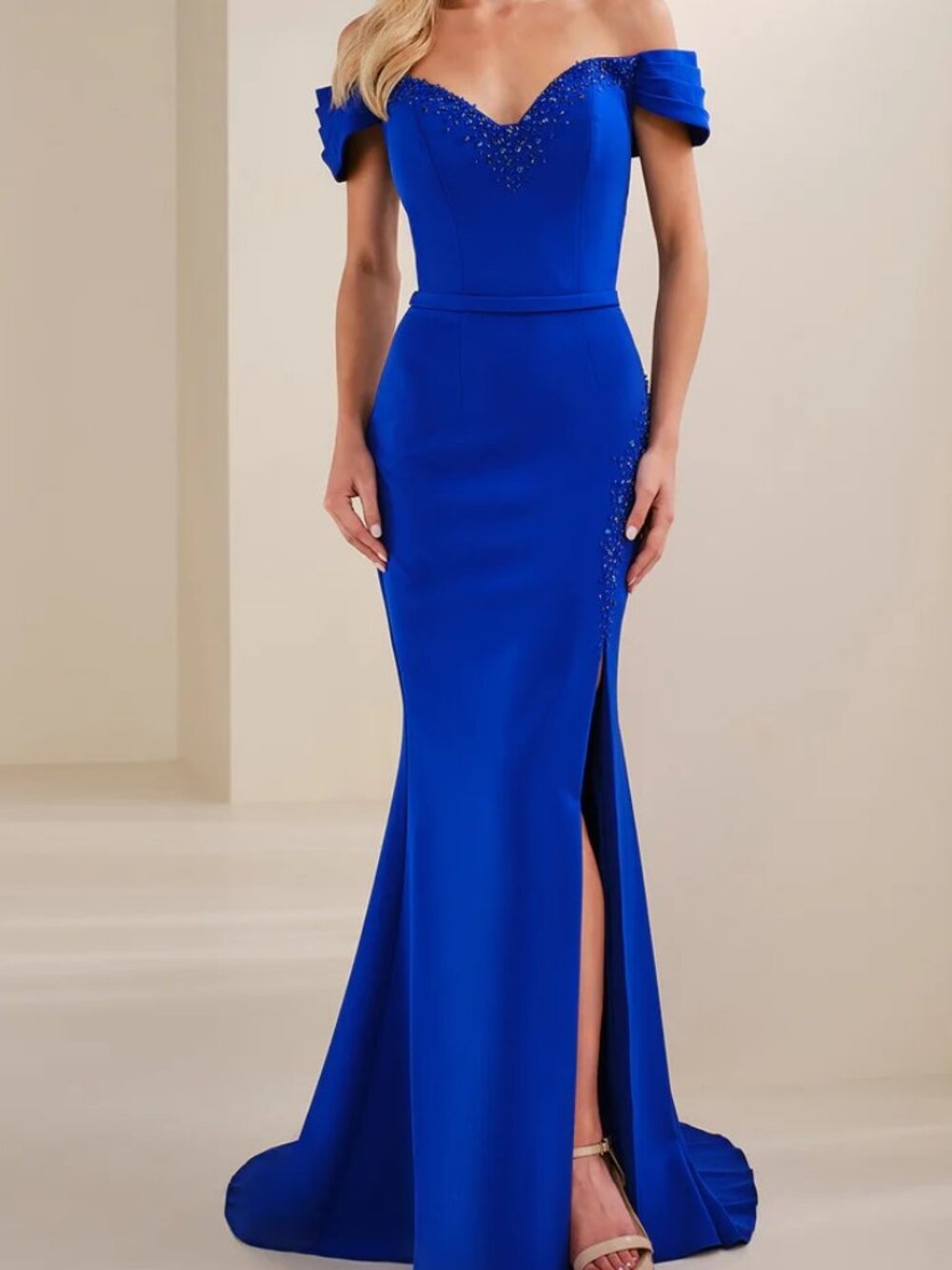 NWT Cameron Blake CB906 Pleated Mother of the Bride Dress Royal Blue size 12